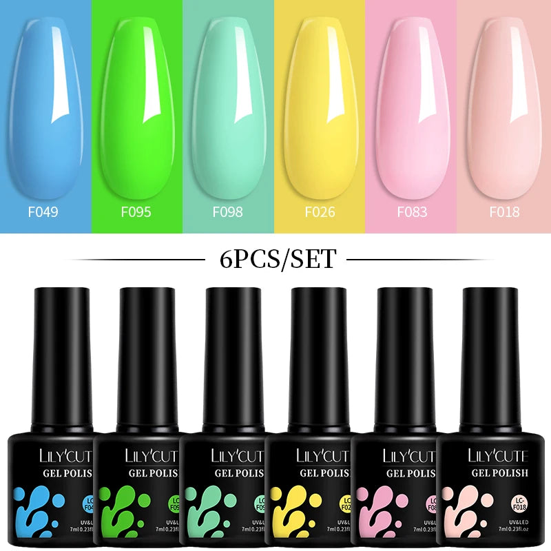 LILYCUTE 7ML 6PCS Neon Gel Nail Polish Set fluorescent Series Color Changing Semi Permanent Soak Off Manicure kit Nail Art Gel