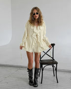 Casual Shorts Two-piece Set For Women Ruffled Loose Tie Top Simple Shorts Set OL Office Lady Summer Female Shorts Suit