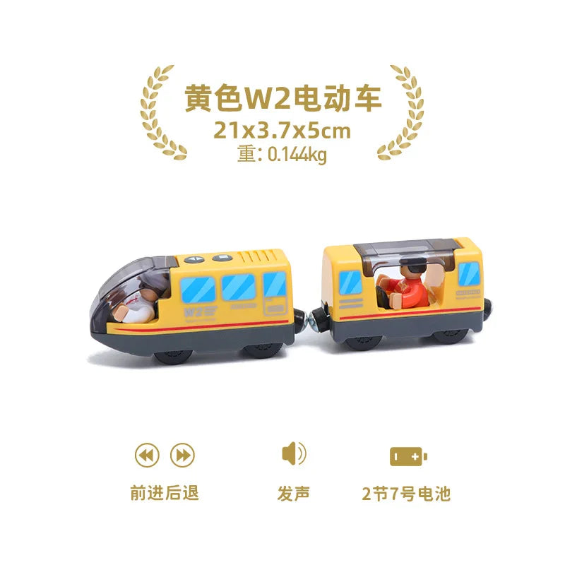wooden Electric car set Magnetic Electric Train with Little Doll Diecast Slot Toy set Compatible Railway Wood Track Rail Train
