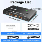 USB-C Docking Station Triple/Dual Monitor KVM Switch 4K 1080P@60Hz,USB C KVM Switch 3/2 Monitors 2 Laptops For Windows /Mac OS