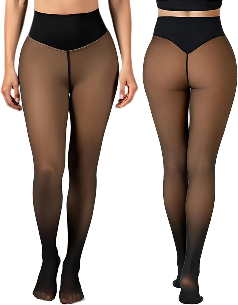 One Seam Fleece Lined Tights Shaping Thermal Leggings Compression Band Translucent Pantyhose Sheer Fleece Leggings Plus Size