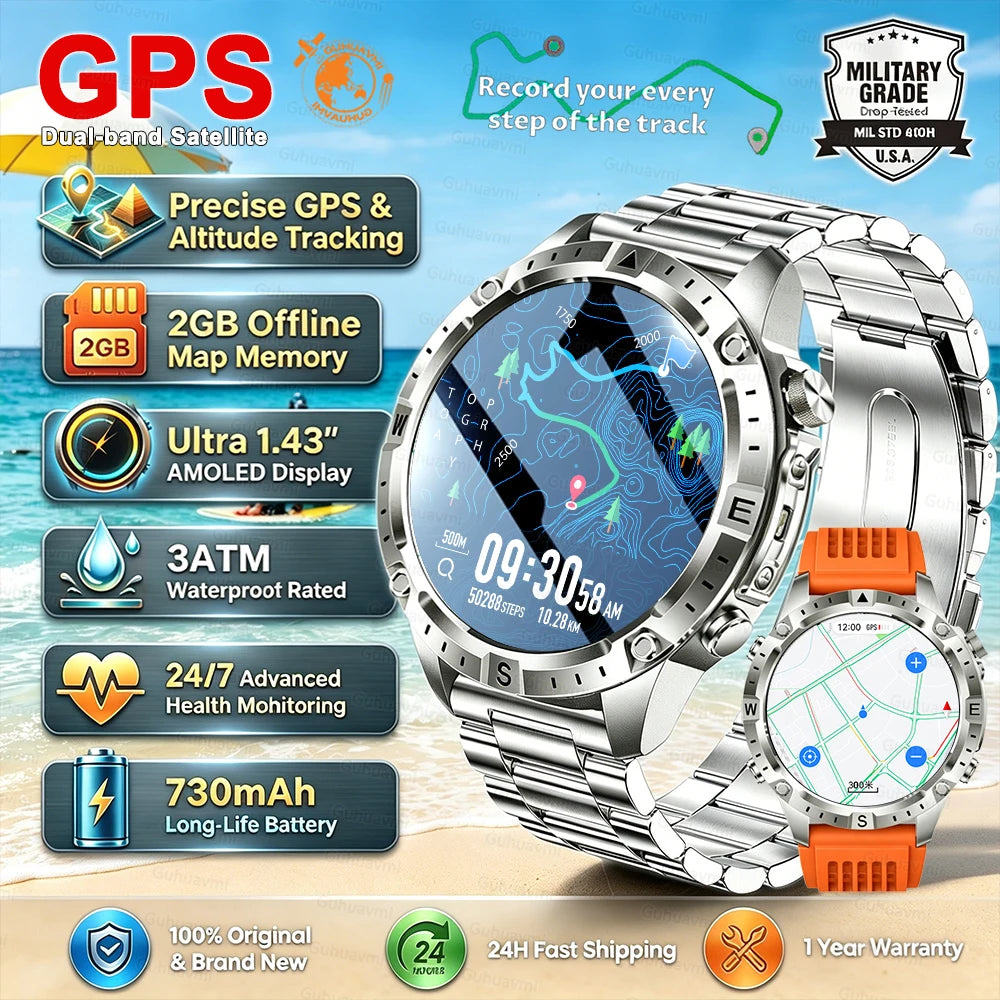 Smart Watch for Men GPS Offline Maps 2G ROM 10ATM Waterproof Heart Rate Diving Skiing Hiking Rugged Durable Smartwatch Men Women Main image