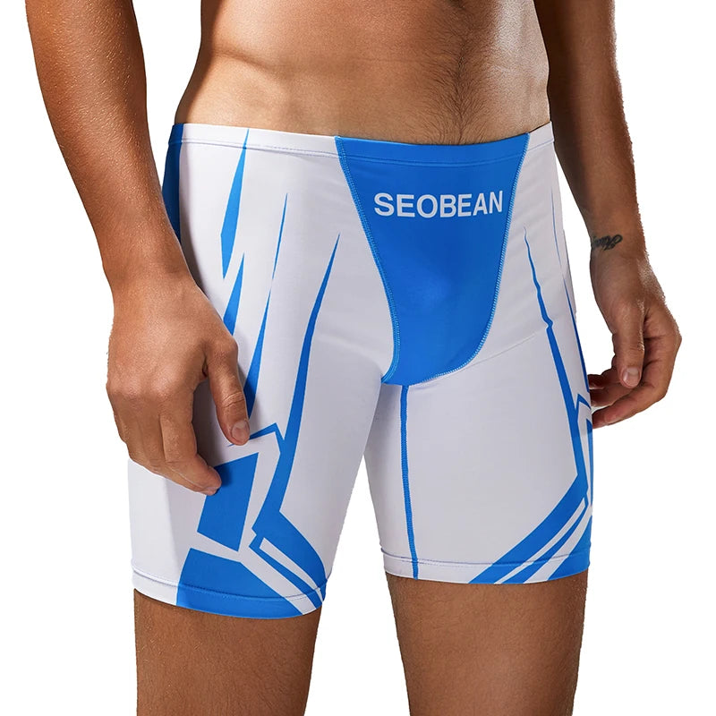 Men's Quick-Dry Boxer Brief Swimming Trunks with Waist Tie for Surfing Beach Sand Thermal Swimming Shorts