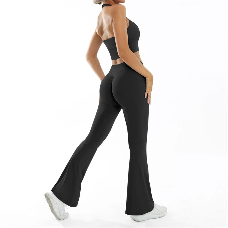 Scrunch Sports Suit Women's Yoga Set Gym Wear Sexy Sports Bras and Flared Leggings Sets Fitness Outfits Female Workout Clothes
