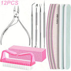 12Pcs/lot Nail Art 100/180 Grit Professional Files Buffer Sponge Block Brush Nail Scissors Kit With Cuticle Nipper Pushers