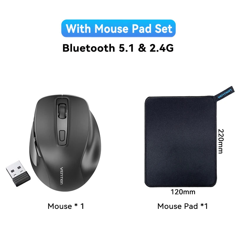 Vention Wireless Bluetooth 5.1 Mouse USB 2.4G Dual-Mode Ergonomic 4000 DPI Mute 6 Button Mouse for MacBook Tablet Laptop PC Mice