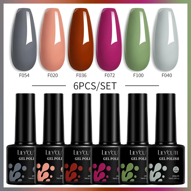 LILYCUTE 7ML 6PCS Neon Gel Nail Polish Set fluorescent Series Color Changing Semi Permanent Soak Off Manicure kit Nail Art Gel