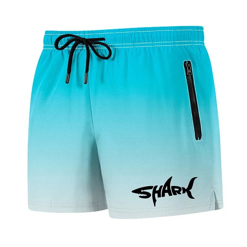 Shark Graphic Men's Board Shorts Summer Casual Beach Shorts with Mesh Liner Zipper Pockets Quick Dry Swim Trunks Bathing Suit