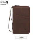 Multi-Functional RFID Blocking Passport Bag Travel Document Holder with Long Zipper Ticket Storage Wallet for Multiple Passports