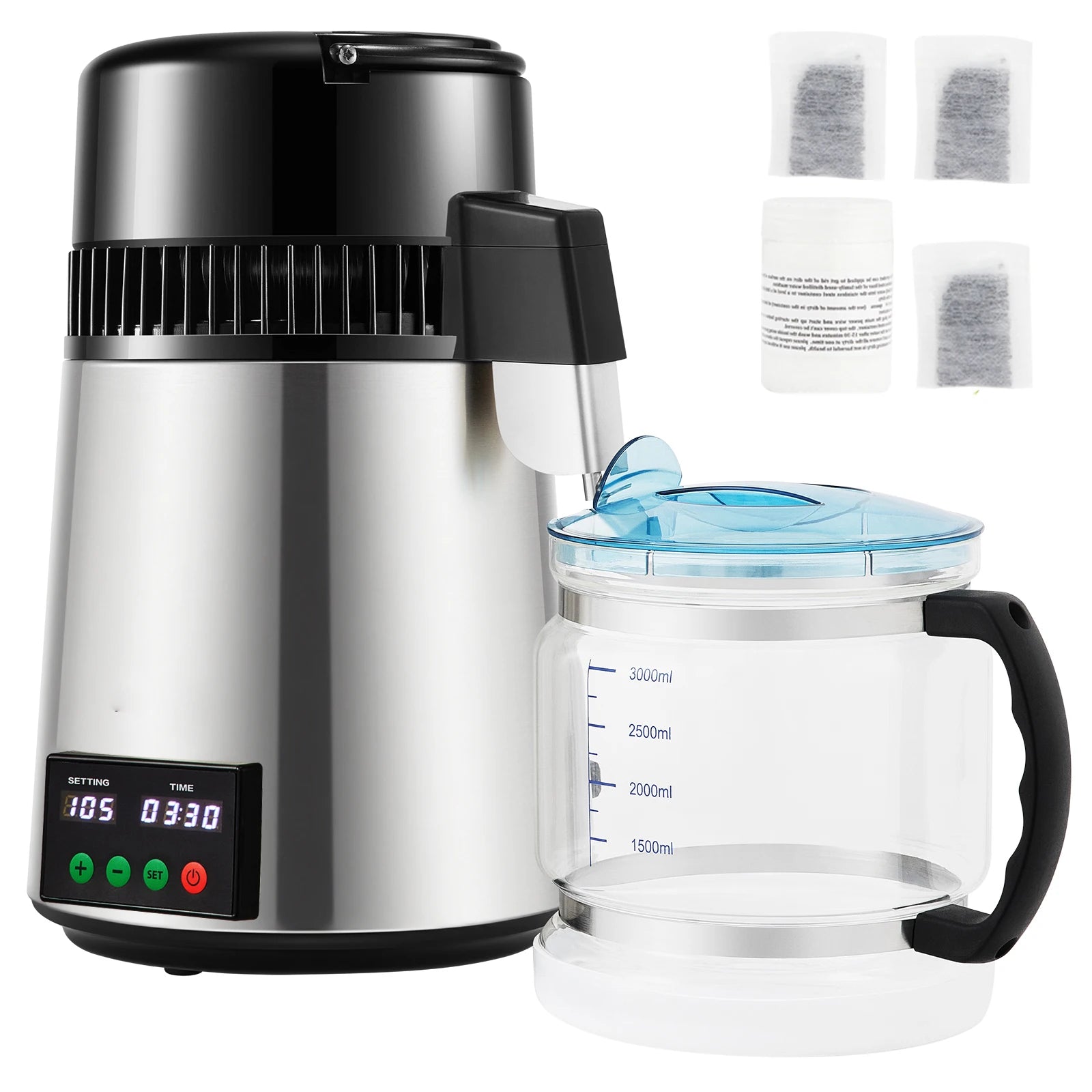 SucceBuy 4L Water Distiller Purifier Filter 1 L/H Distilling Speed Dispenser Drinking Bottle Softener Touch Screen Home Use Main image