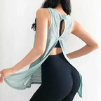 Sexy Sleeveless Backless Sports T-Shirt Women's Gym Tank Top Loose Sportswear Breathable Workout Tank Top Fitness Yoga Dance