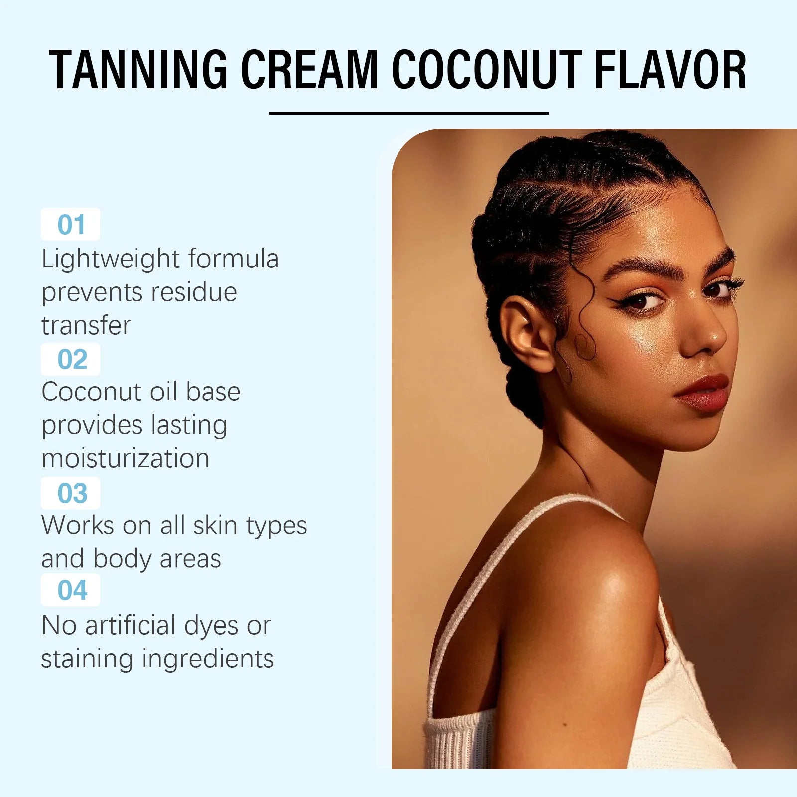 Coconut Tanning Intensive Moisturizing Body Cream Gentle Formula Sun-Free Natural Tan Enhances Color Development Non-Greasy