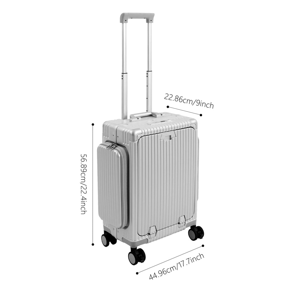 Modern 20in PC Luggage Suitcase Aluminum Alloy Hard Shell Travel Suitcase with 4 Wheels 3-open Structure for Trips