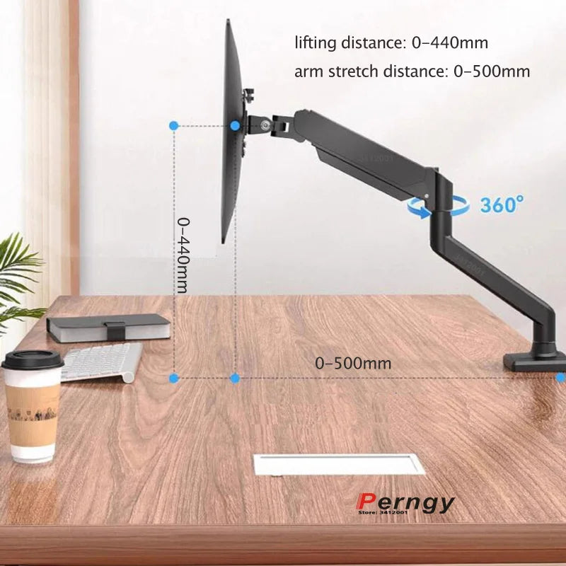 D-MOUNT D80 metal alumin 2-10KG 13"-32" monitor desktop stand mount gas spring arm full motion rotate clamp 0-60mm grommet