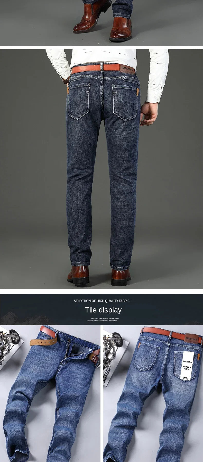2024  Straight Regular Blue Stretch Denim Trousers Spring Autumn Men Classic Jeans Business Fashion Men's Smart Jeans
