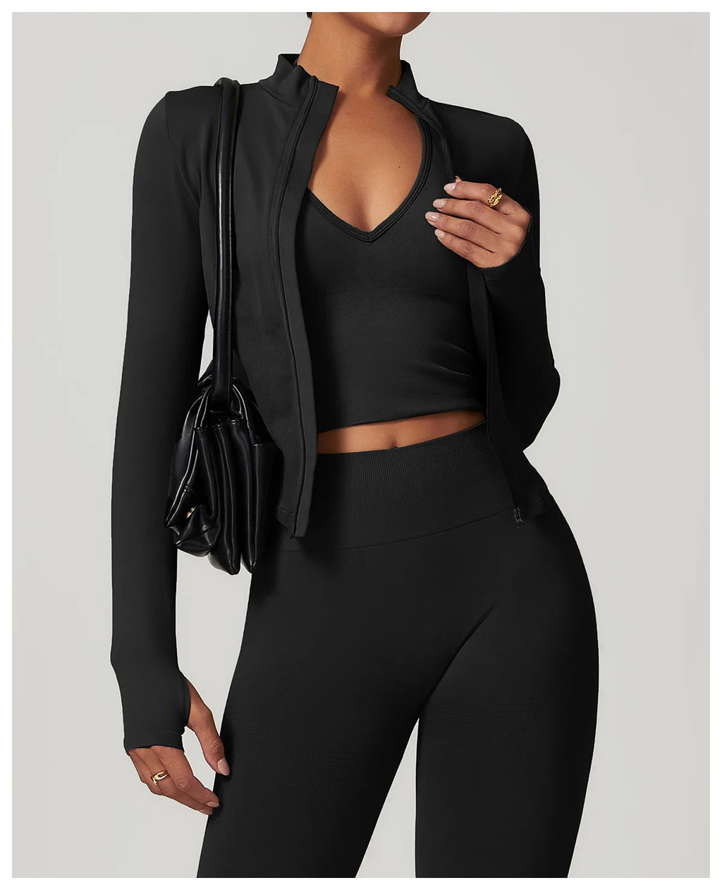 Women's Zipper Crop Sports Jacket Long Sleeve Yoga T-Shirt Solid Quick Dry Fitness Top Gym Running Workout Sportswear