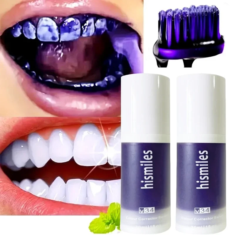 Purple Whitening Toothpaste Deep Cleaning Stain Removal Dentifrice Freshing Breath Oral Care Essentials for Home Daily Life 30ml Main image