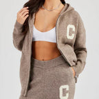 Fashion Cardigan Pants Suit Women's Hood Zipper Full Sleeve Loose Coat Straight Trousers 2025 Autumn Casual Lady 2-piece Set