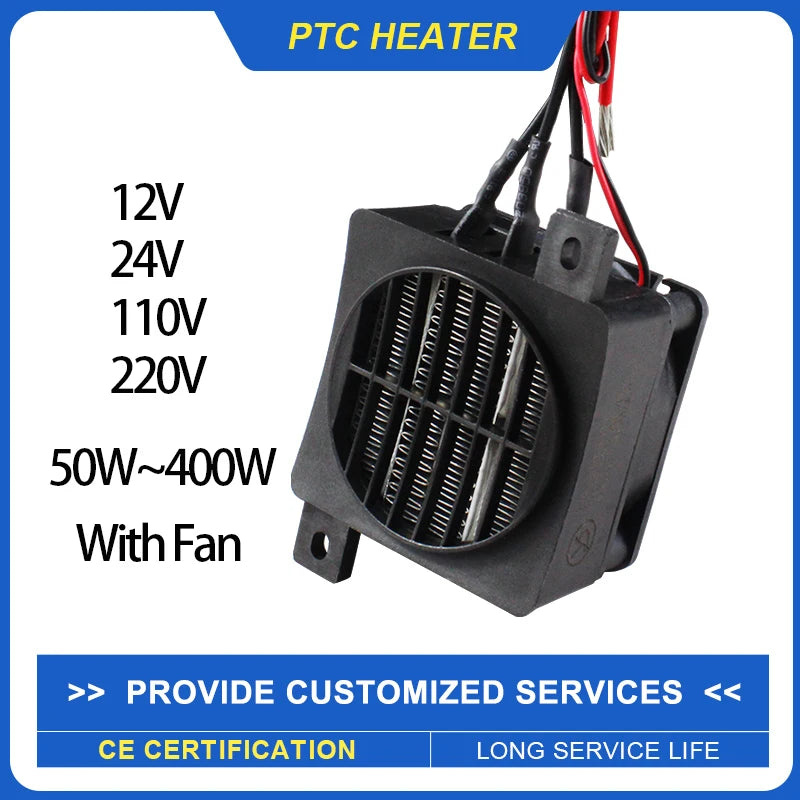 12V 24V 48V 110V 220V PTC Heater 50~400W Ceramic Thermostatic Insulated Heater With Fan Pet Insulation Incubator Electric Heater Main image