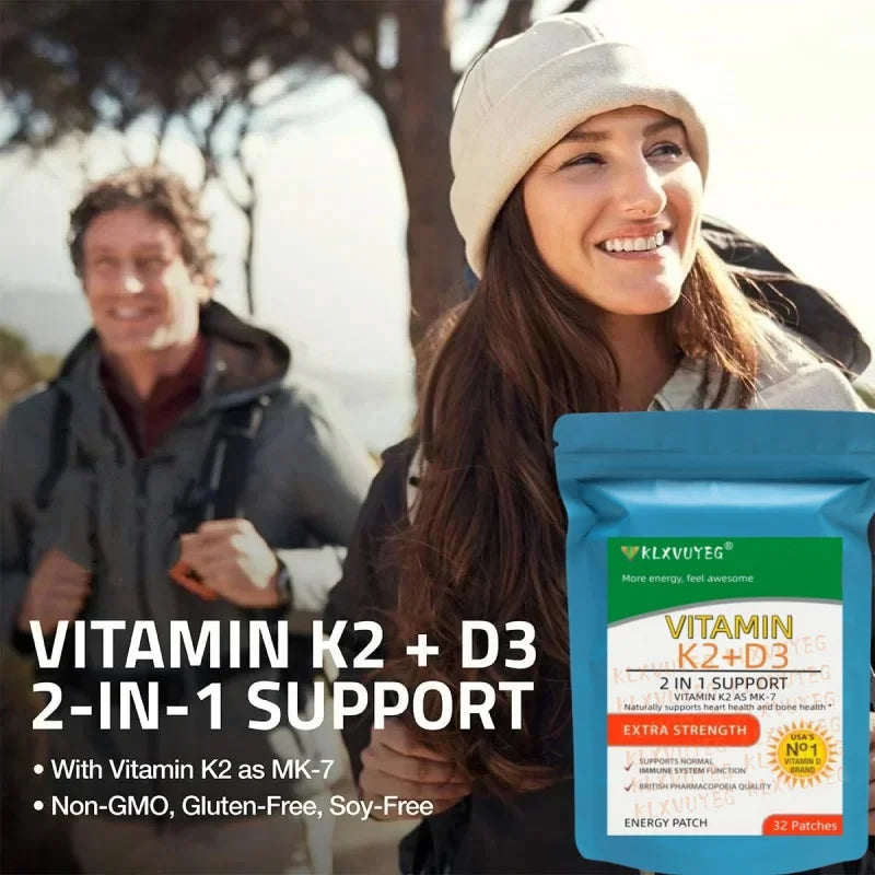 Vitamin K2 (MK7) with D3 Patches 9 Week Supply, Contains Vitamin D & K Complex Premium Non GMO, Biotin, Vitamin D3