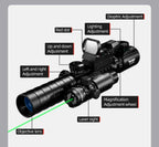 3-9X32 EG Scope 3 in 1 Combo Hunting Scope Red Green Illuminated with Holographic Reflex 4 Reticle Red Green Dot Sight Caza