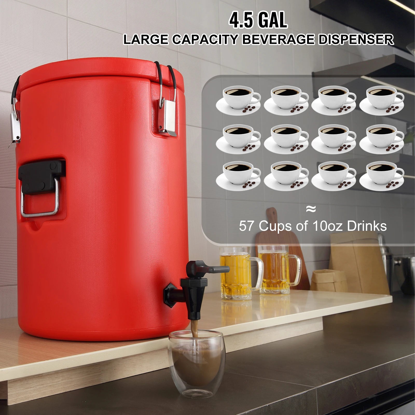 SucceBuy  Stainless Steel Insulated Beverage Dispenser 2 Gallon 7.6 Liter Thermal Hot and Cold Drink Server Dispenser Secondary image
