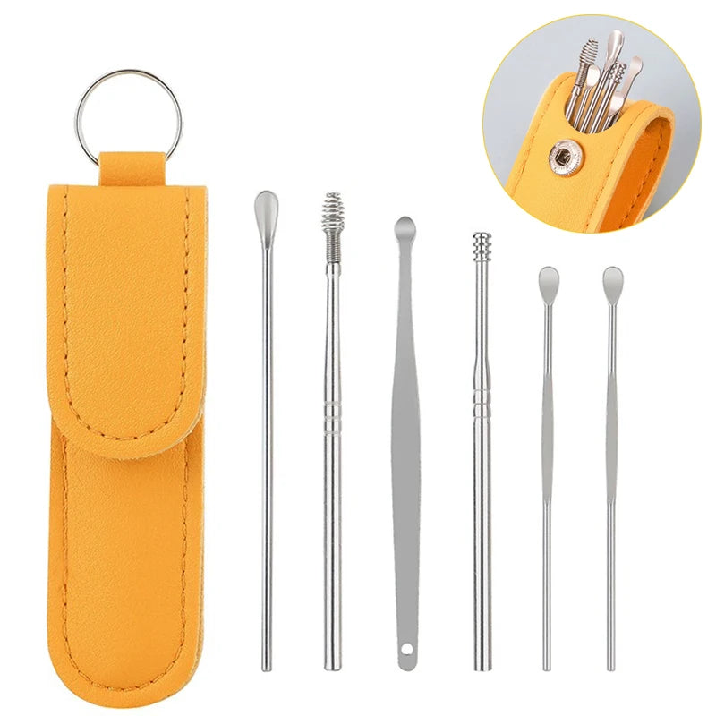 6pcs Stainless Steel Ear pick cleaning kit Clean your ear wax cleaner removal tool cleaner ear sticks Clean Tool Kit Care EBHL04 Secondary image
