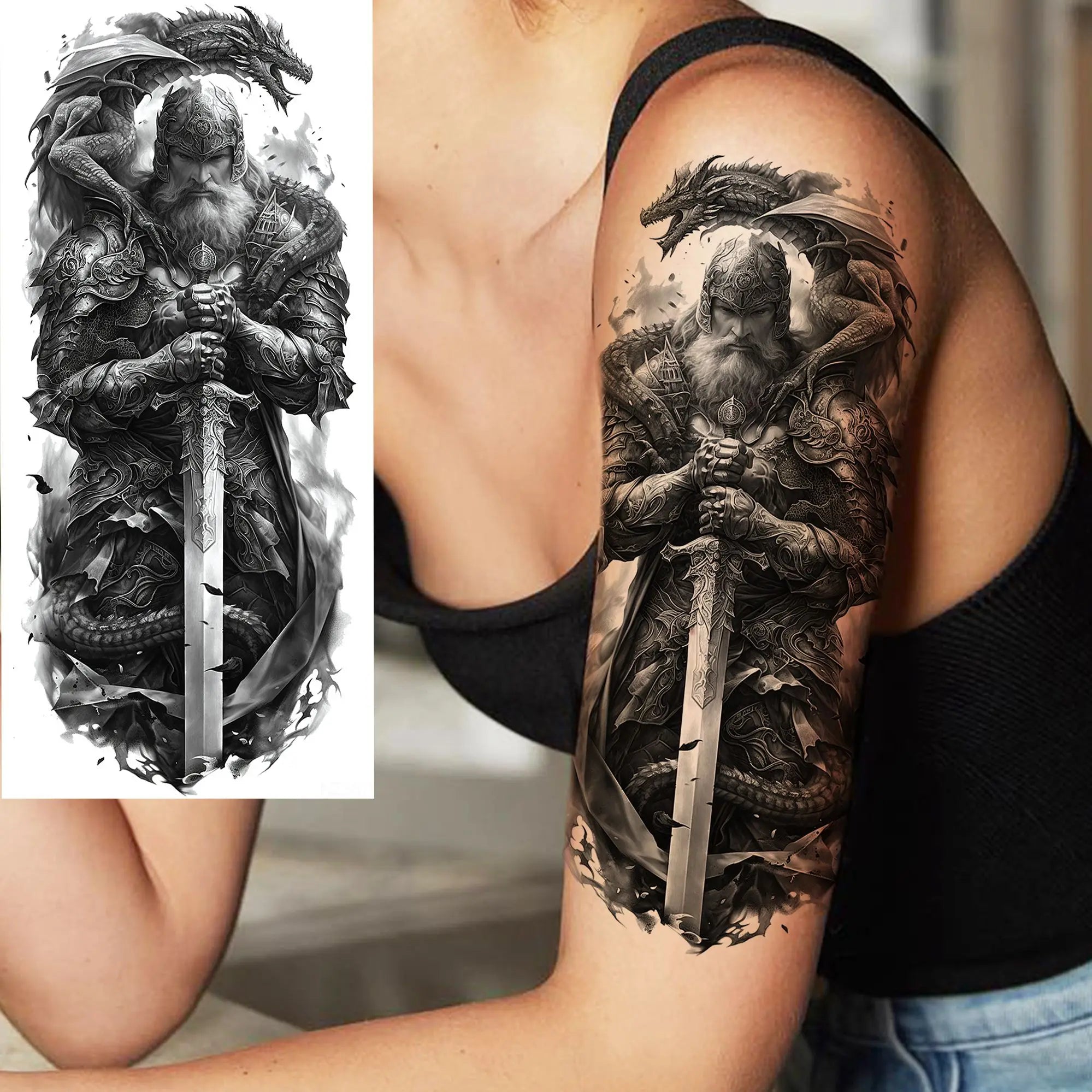 1 Sheet Waterproof Knight Warrior Gladiator Temporary Tattoos For Men Women Realistic Fake Tattoo Sticker  Forearm Tatoos Decals
