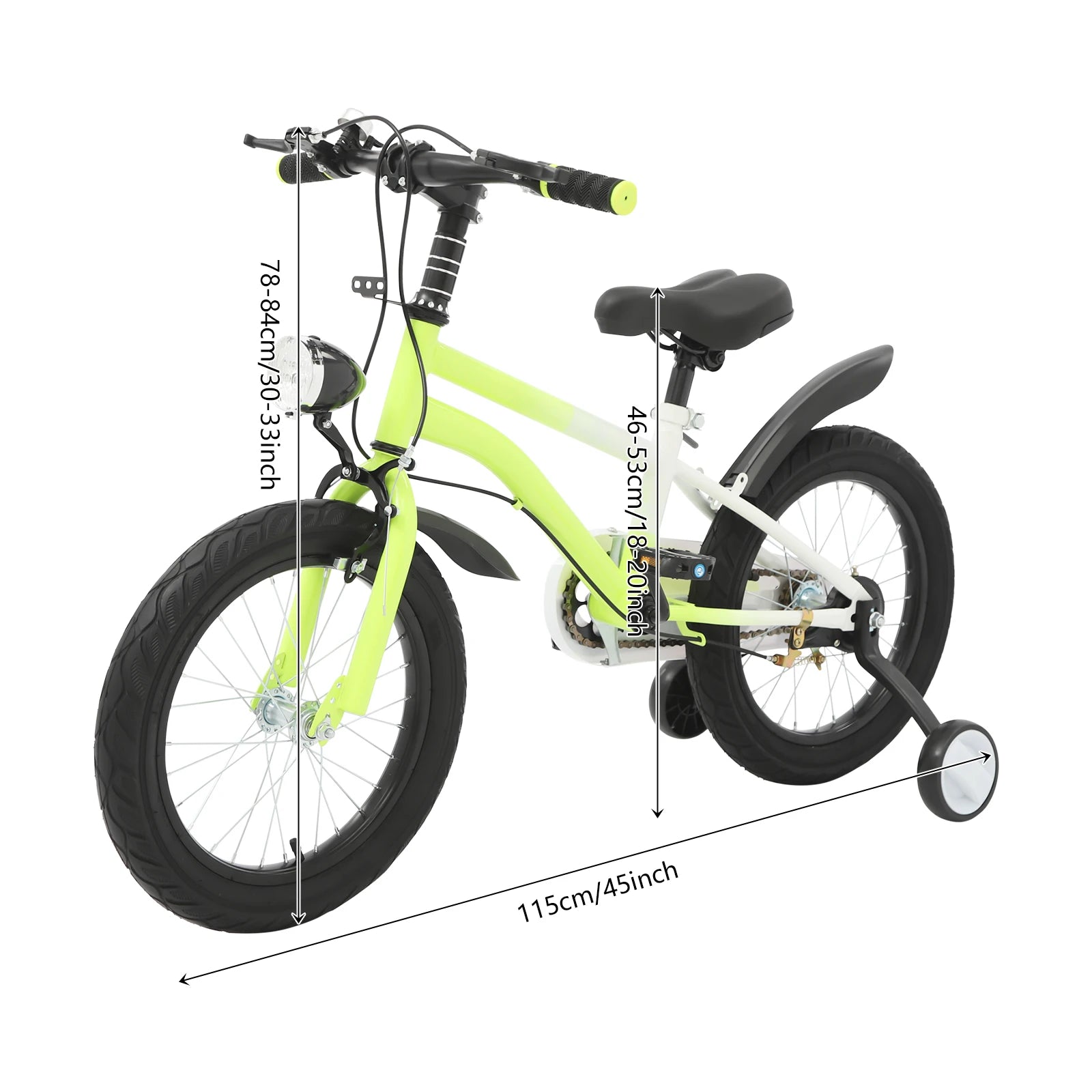 16 Inch Children's Bicycle Carbon Steel Mountain Bike with Auxiliary Wheels & LED Light for 5-8 Years Old,Height Adjustable,60Kg