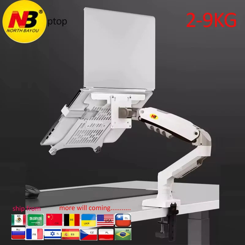 NB F80 + FP-2 full motion 360 rotate pivot 2-9kg gas spring arm 10"-17" laptop tray desktop stand clamp 10-90mm grommet hole Image principale du produit