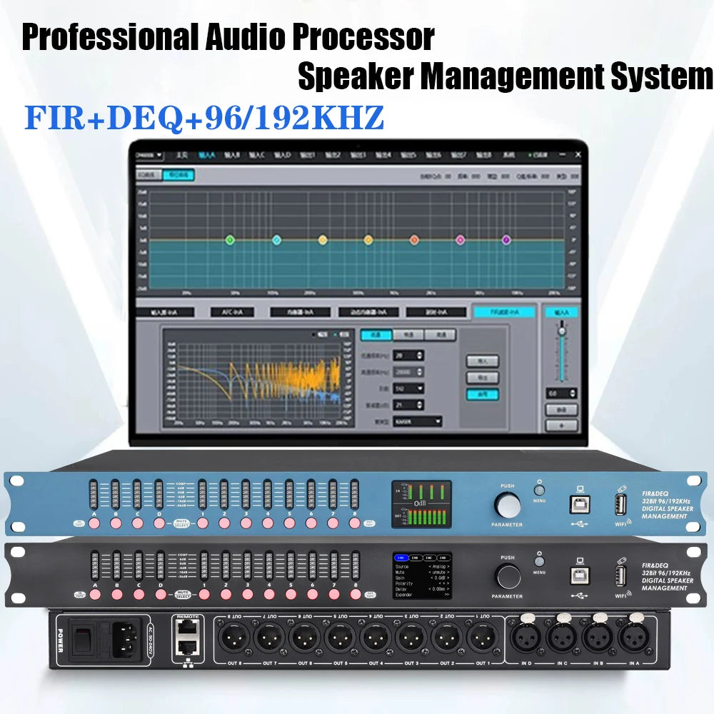 DP48X Professional Digital Audio Processor 4Input 8Output  Drive Rack Procesador With RIR DEQ 192KHZ Speaker Management System Main image
