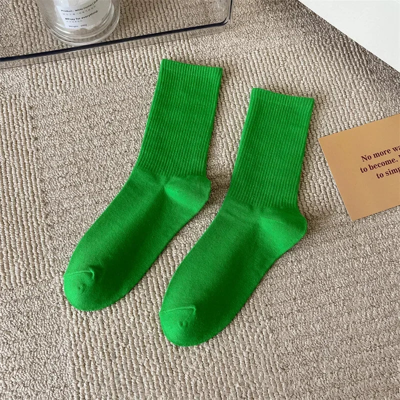 33 Colors Summer Cotton Soft Socks Happy Colorful Women's Mid-tube Stocking Fashion Trend Red Green Ankle Sox Autumn Hosiery