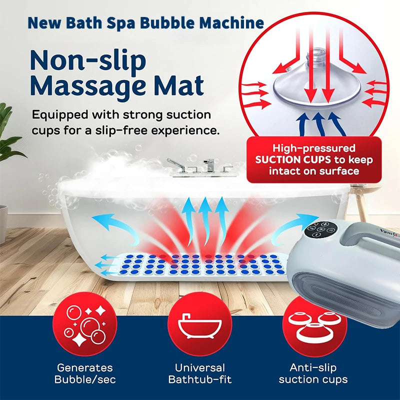 Spa Bubble Bath Massager Portable Bathtub Massage Pad With Anti-Slip Pad And Inflatable Pillow For Family Relaxation Bathroom