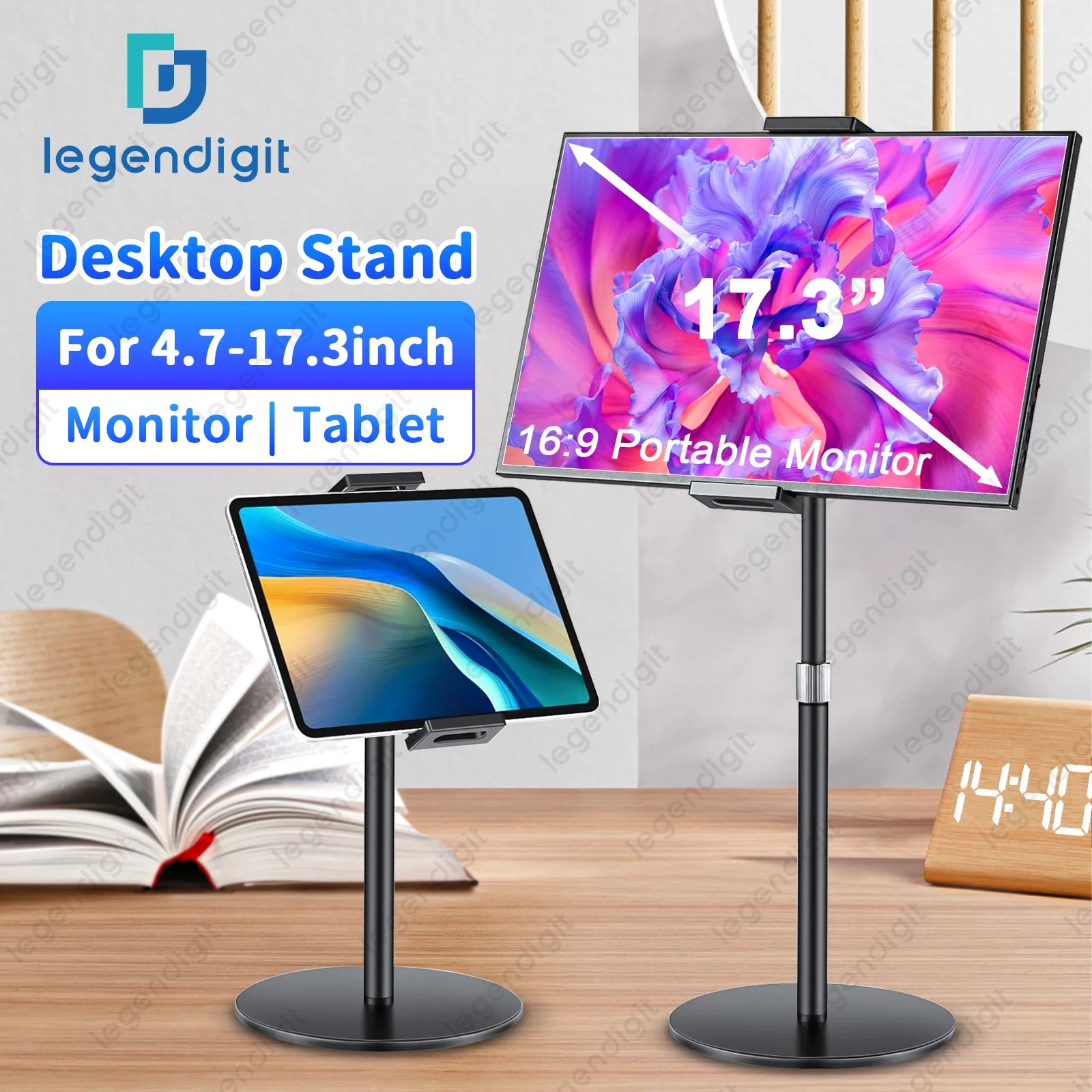 Tablet Stand Holder for iPad Portable Monitor Desk Stand Adjustable Height Heavy Base Tablet Bracket for Screen Kindle Display Main image