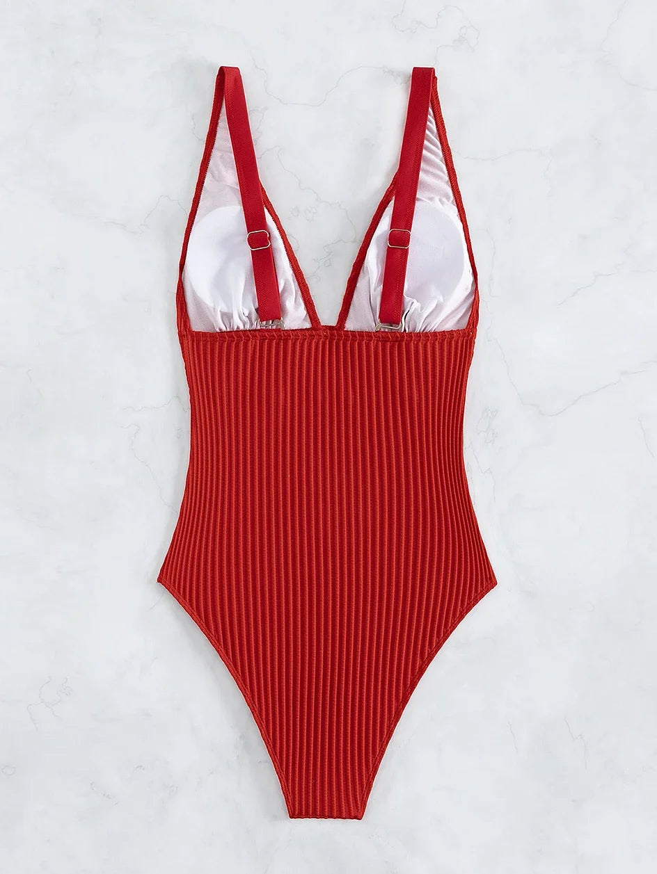 Deep V One Piece Swimsuit Women 2024 Push Up Swimwear Female Sexy Summer Beachwear Swim for Bathing Suits Micro Korean Monokini