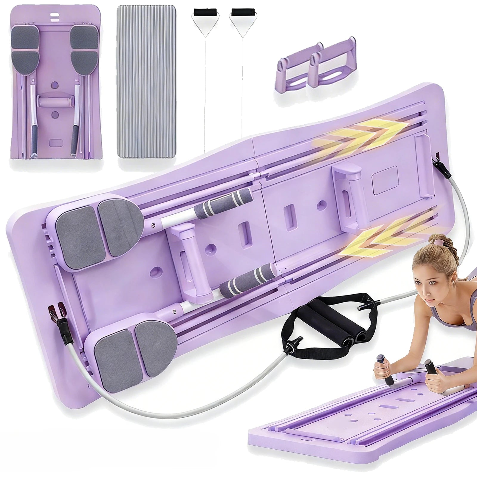 Pilates Sliding Board Foldable Fitness Reformer Platform Home Workout Equipment with Resistance Bands Abdominal Leg Training Machine Multifunctional Yoga Exercise Board Portable Full Body Workout Pilates Board Image principale du produit