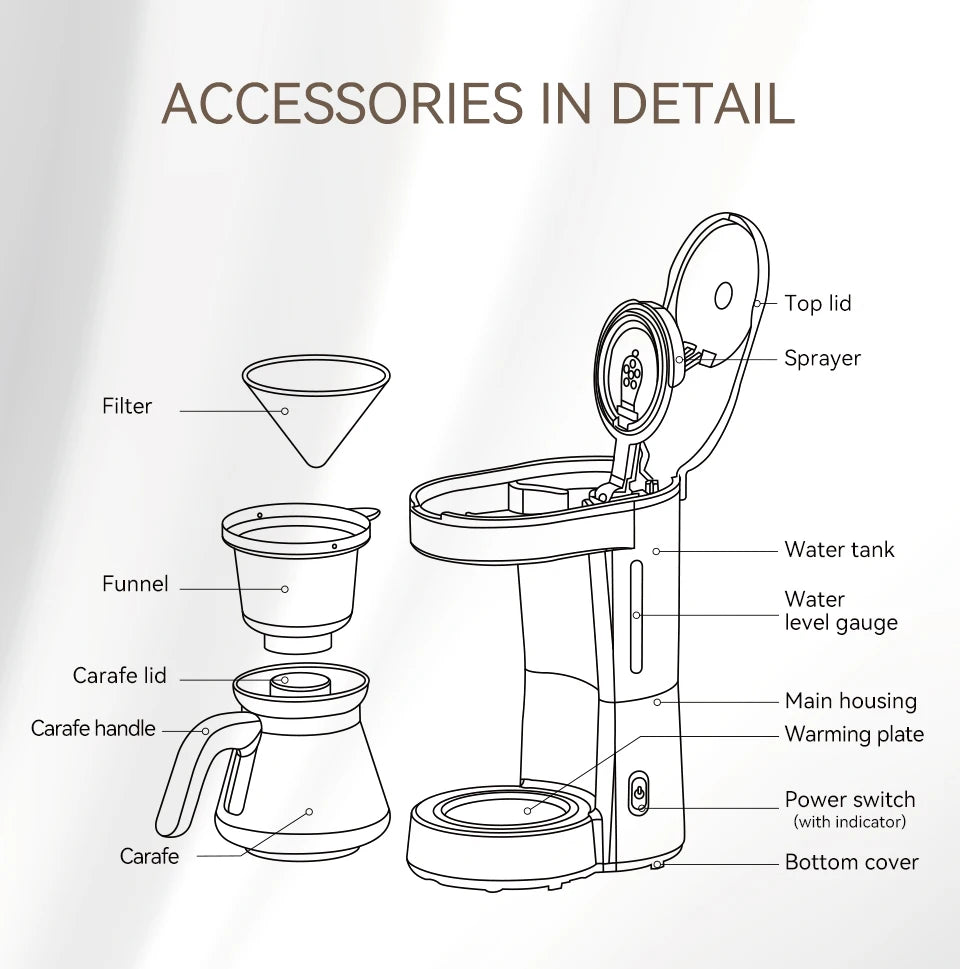 HiBREW 3 in 1 America Drip Coffee Machine Pour Over Coffee Maker Glass Teapot Hot Tea Maker  750ML H12