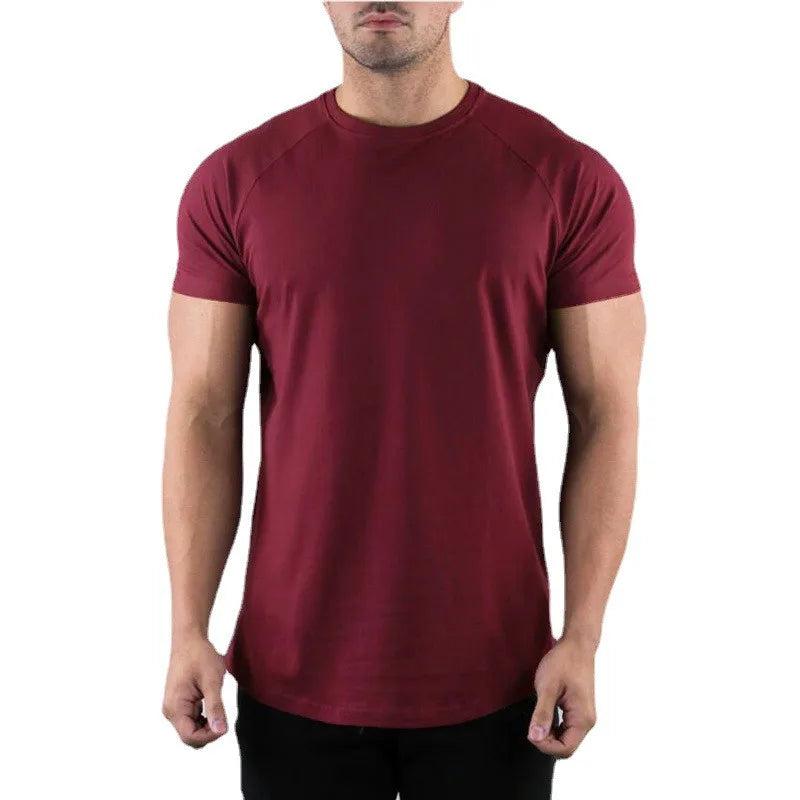 Men Summer Fitness Plain Gym T-shirt Clothing O-Neck Short Sleeve T shirt Cotton Slim Fit Tshirt Bodybuilding Workout Tees Tops