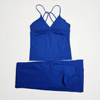 NCLAGEN Women Sportwear Vision Set Twist Front Longline Top + Flares 2 Pieces Fitness Suit Workout Running Outfit Gym Clothing