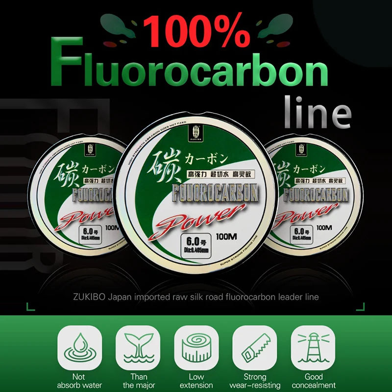 ZUKIBO 50M100M 100% Fluorocarbon Fishing Line Japanese Imported Carbon Fiber Line 1-25kg Monofilament Sinking Line Sea fishing Main image