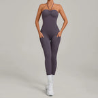 Women's Yoga Jumpsuits Sports Fitness One-piece Beauty Back Strap Pocket Hip-lifting Slim Fit Running Workout Training Bodysuits