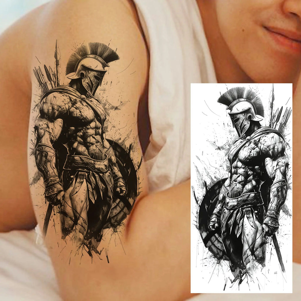 1 Sheet Waterproof Knight Warrior Gladiator Temporary Tattoos For Men Women Realistic Fake Tattoo Sticker  Forearm Tatoos Decals