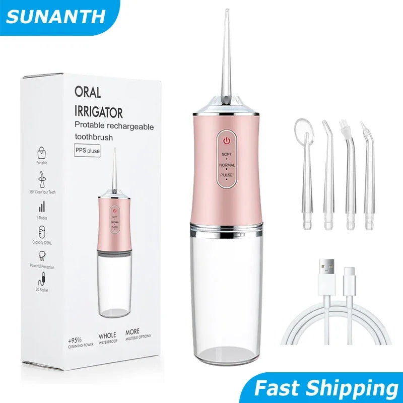 Portable Smart Electric Oral Irrigator 4 Jets 3 Modes USB Rechargeable Cordless Water Flosser Jet Irrigator Dental Teeth Cleaner