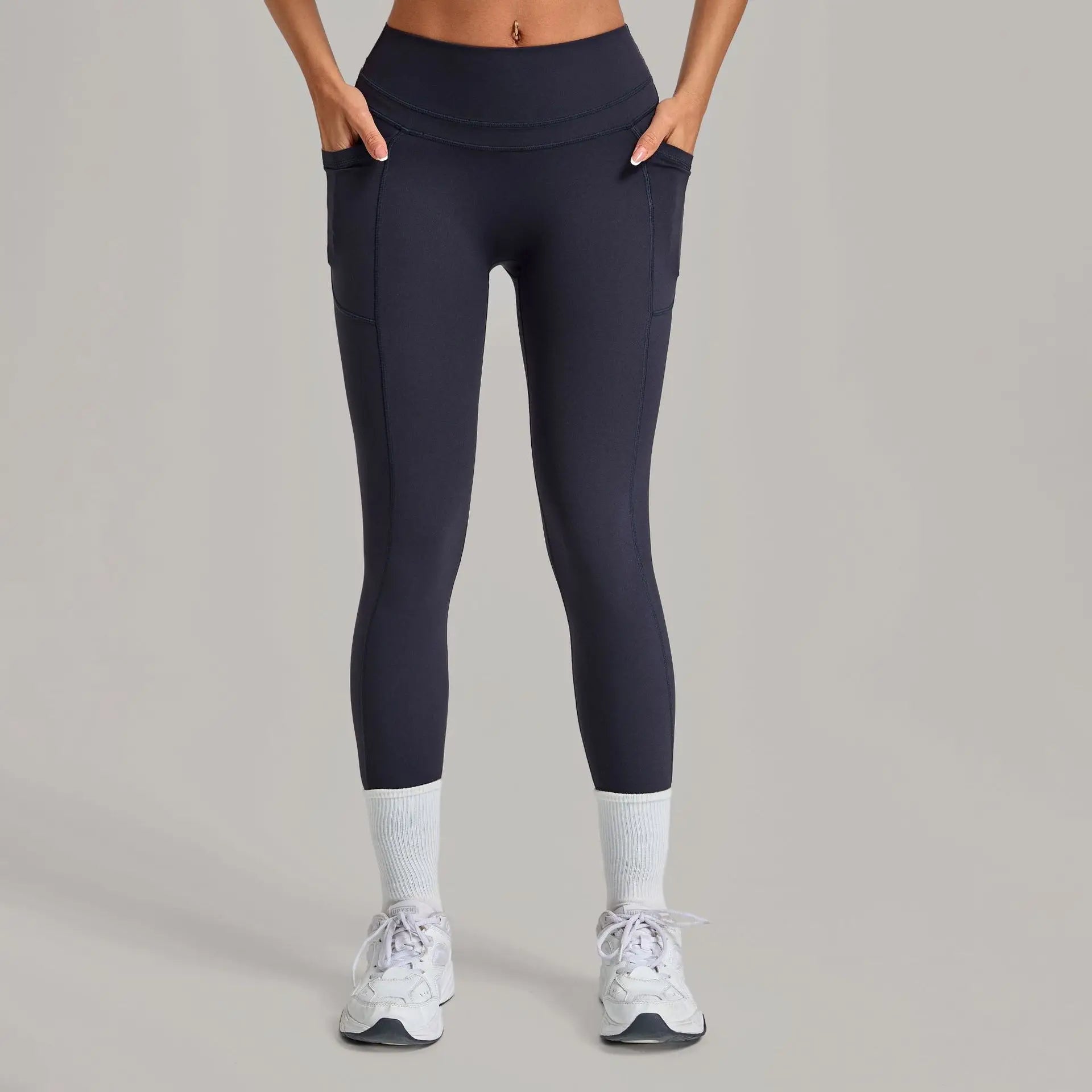 Women's Gym High-waisted High-stretch Yoga Pants with Side Pockets Leggings Workout Running Tights Quick-dry Fitness Trousers