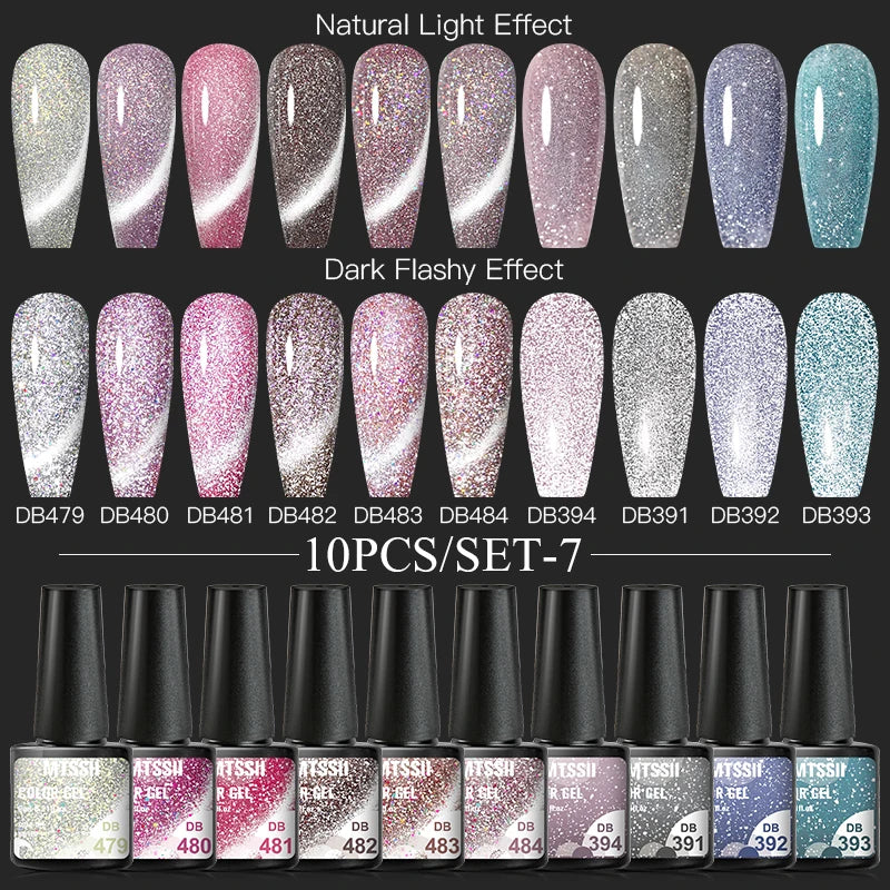 10/12PCS/SET Cat Magnetic Gel Nail Polish Set 9D Reflective Glitter Gel Semi Permanent UV Gel Soak Off Sparkling Nail Art Kits