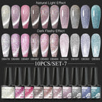 10/12PCS/SET Cat Magnetic Gel Nail Polish Set 9D Reflective Glitter Gel Semi Permanent UV Gel Soak Off Sparkling Nail Art Kits