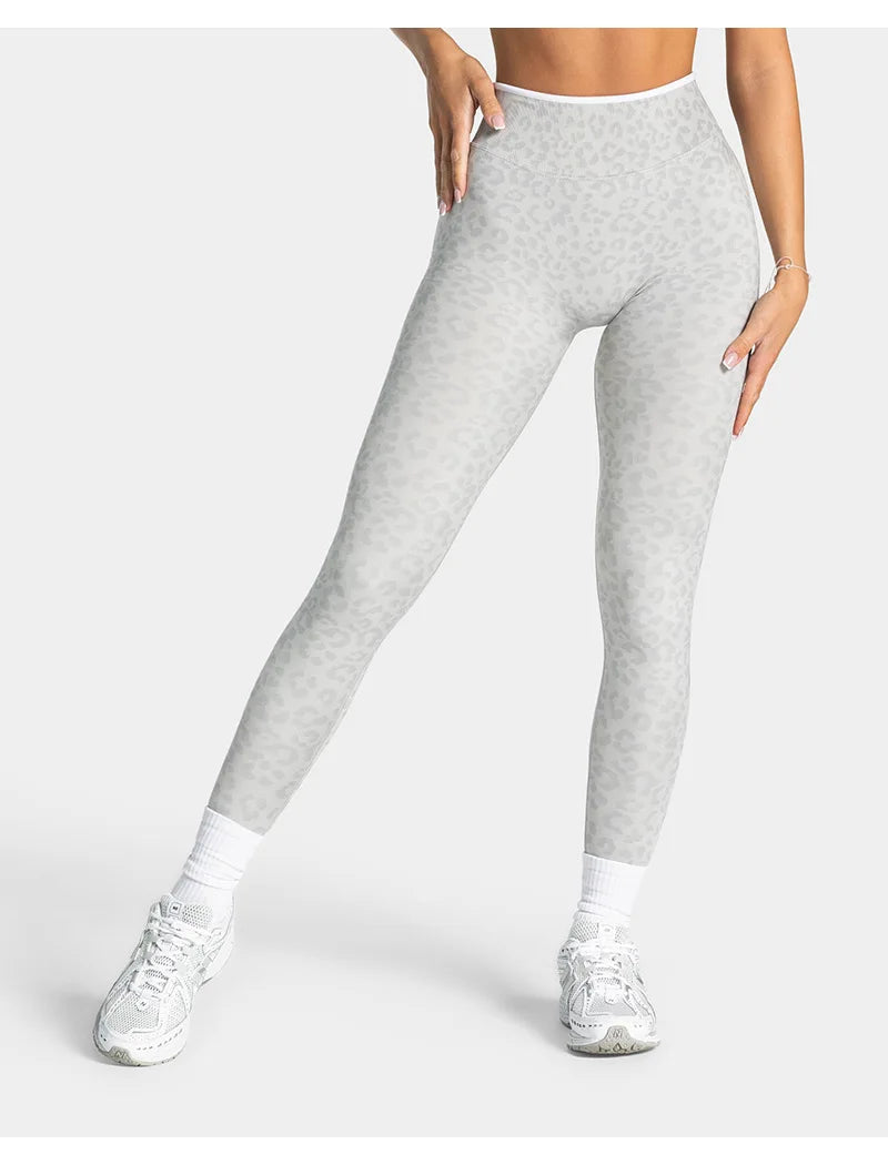 High Waist Leopard Print Yoga Pants, Butt Lifting Tummy Control Leggings 