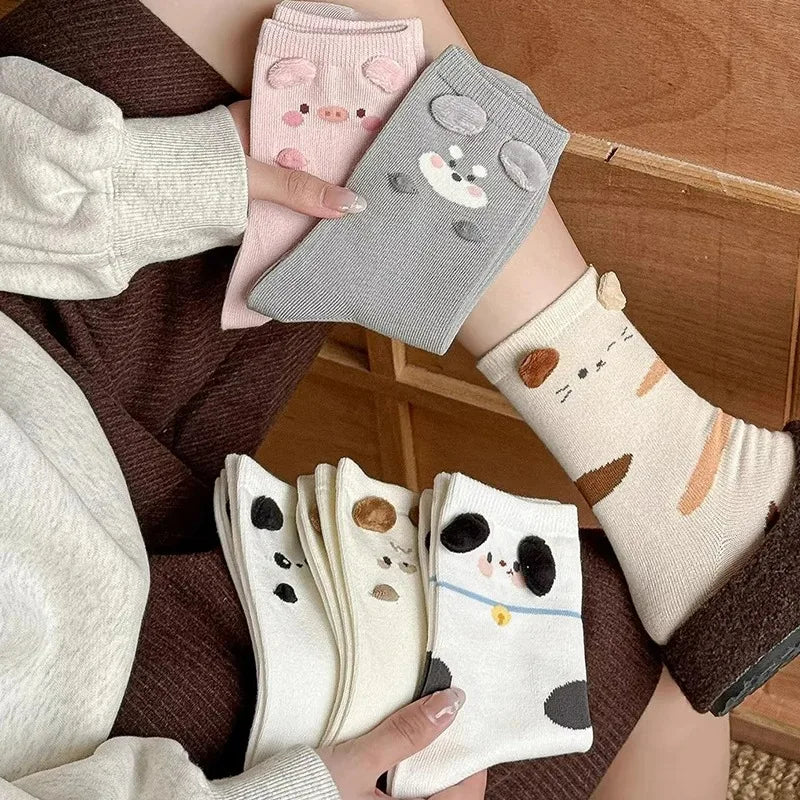 Fashion Sweet Cute 3D Animal Ears Pig Hosiery Winter Warm Cartoon Socks for Children Harajuku Cotton Soft Home Floor Sock