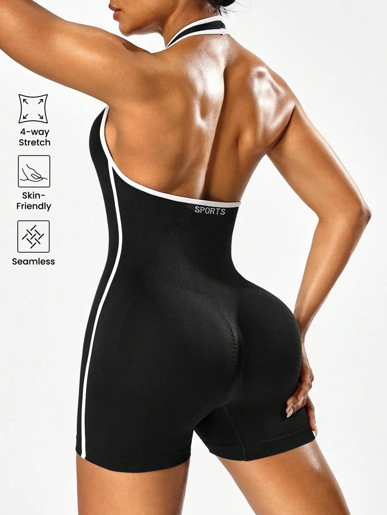Cross-body yoga jumpsuit with color-blocking design, backless workout jumpsuit for women, outerwear for cross-border fitness and Main image