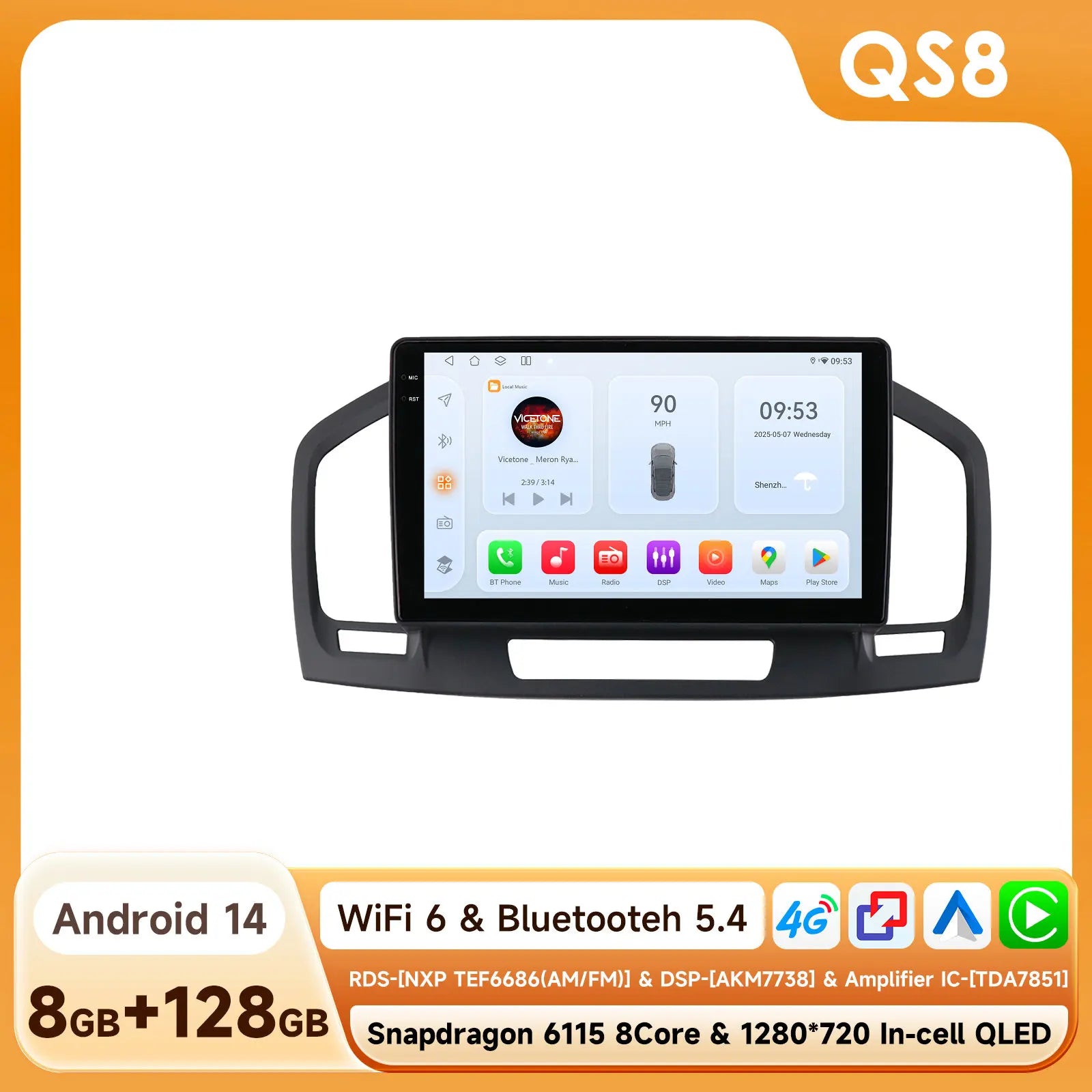 9inch 7862 QLED Screen 2din Android Car Radio Multimedia Video Player for Buick Regal 1 Opel Insignia GPS Navi Carplay 4G RDS BT